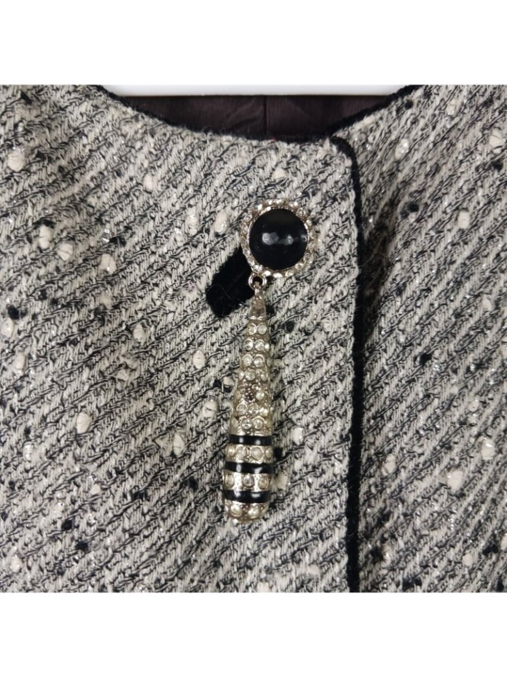Mimmina Italy Tweed Sparkle Skirt Suit Set Womens 10 Gray Career Vintage Blazer - Picture 2 of 16